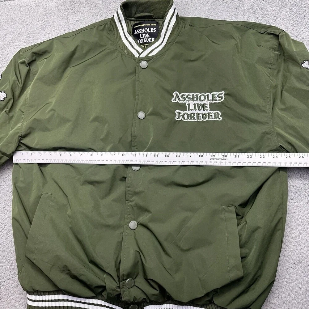 A**holes‎ Live Forever Mens XL Green Varsity Polyester Bomber Jacket Puffer Coat - Picture 4 of 10